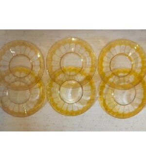 1950s Vintage Amber Thumbprint Glass Dessert or Snack Plates Set of 6